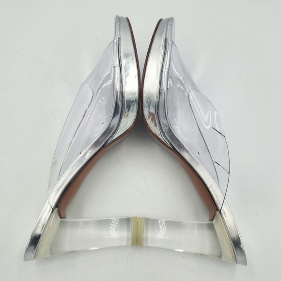 Stuart Weitzman Kristal Clear Lucite PVC Silver Mule Heels Womens 7 Open Toe - Picture 8 of 15